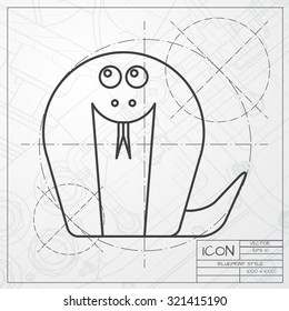 Vector classic blueprint of cobra icon on engineer and architect background 