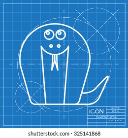 Vector classic blueprint of cobra icon on engineer and architect background 