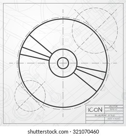 Vector classic blueprint of compact disc icon on engineer and architect background 