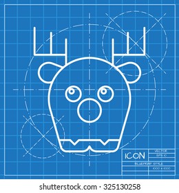 Vector classic blueprint of deer icon on engineer and architect background 