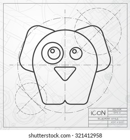 Vector classic blueprint of dog icon on engineer and architect background 