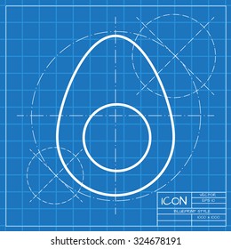 Vector classic blueprint of egg icon on engineer and architect background 