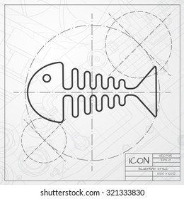 Vector classic blueprint of fishbone icon on engineer and architect background 