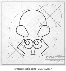 Vector classic blueprint of fly icon on engineer and architect background 