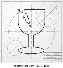 Vector classic blueprint of fragile icon on engineer and architect background 