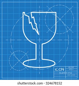 Vector classic blueprint of fragile icon on engineer and architect background 