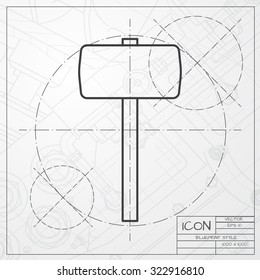 Vector classic blueprint of hammer icon on engineer and architect background 