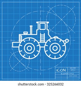 Vector classic blueprint of heavy machine icon on engineer and architect background 