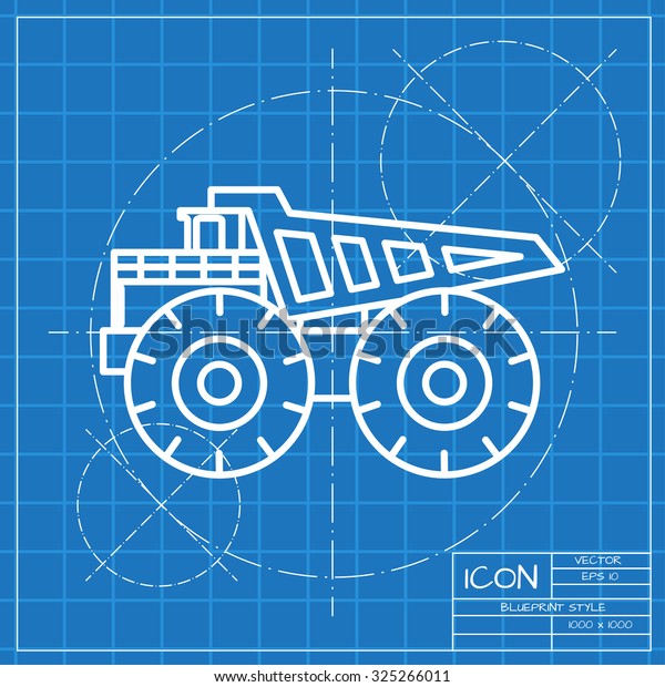 Vector classic blueprint of heavy machine
icon on engineer and architect background
