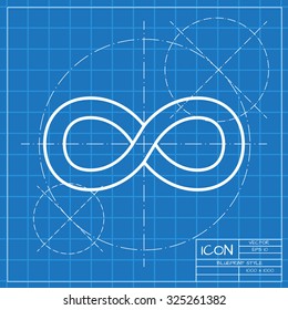 Vector classic blueprint of infinity icon on engineer and architect background 