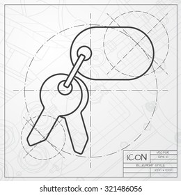Vector classic blueprint of keys icon on engineer and architect background 