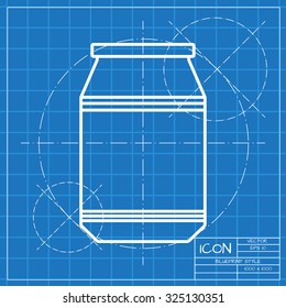 Vector classic blueprint of kitchen bottle template on engineer and architect background 