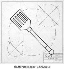 Vector classic blueprint of kitchen spatula icon on engineer and architect background 