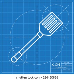 Vector classic blueprint of kitchen spatula icon on engineer and architect background 