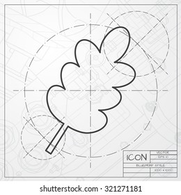 Vector classic blueprint of leaf icon on engineer and architect background 