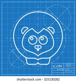 Vector classic blueprint of lion icon on engineer and architect background 