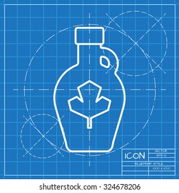 Vector classic blueprint of maple syrup bottle template on engineer and architect background 