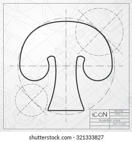 Vector classic blueprint of mushroom icon on engineer and architect background 