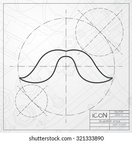 Vector classic blueprint of mustache icon on engineer and architect background 