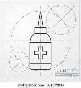 Vector classic blueprint of nasal spray bottle on engineer and architect background . Medical icon 