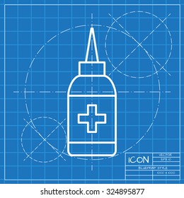 Vector classic blueprint of nasal spray bottle on engineer and architect background . Medical icon 