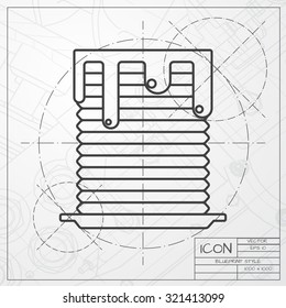 Vector classic blueprint of pancakes breakfast icon on engineer and architect background 