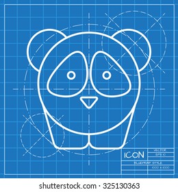Vector classic blueprint of panda icon on engineer and architect background 