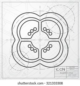 Vector classic blueprint of pepper slice icon on engineer and architect background 