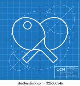 Vector classic blueprint of ping-pong icon on engineer and architect background 