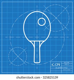 Vector classic blueprint of ping-pong single player icon on engineer and architect background 