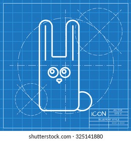 Vector classic blueprint of rabbit icon on engineer and architect background 