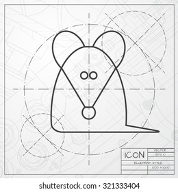 Vector classic blueprint of rat or mouse icon on engineer and architect background 