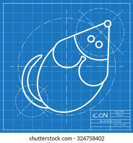 Vector classic blueprint of rat or mouse icon on engineer and architect background 