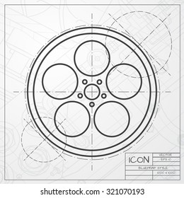 Vector classic blueprint of retro bobbin icon on engineer and architect background 