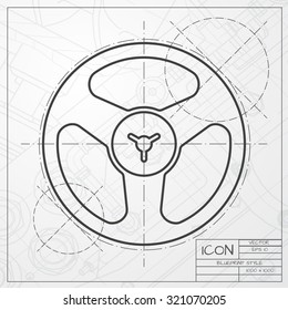 Vector classic blueprint of retro bobbin icon on engineer and architect background 