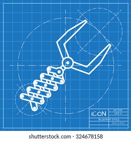 Vector classic blueprint of robot hand icon on engineer and architect background 