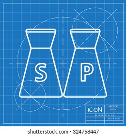 Vector classic blueprint of salt and pepper icon on engineer and architect background 