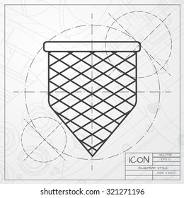Vector classic blueprint of scoop-net icon on engineer and architect background 