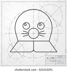 Vector classic blueprint of seal icon on engineer and architect background 
