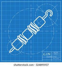 Vector classic blueprint of shashlik icon on engineer and architect background 