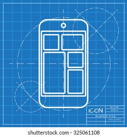 Vector classic blueprint of smartphone icon on engineer and architect background 