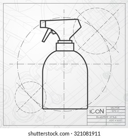Vector classic blueprint of sprayer bottle on engineer and architect background 