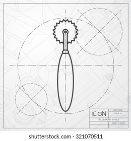 Vector classic blueprint of tailor cutter icon on engineer and architect background 
