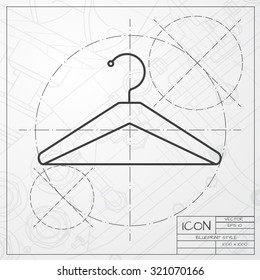 Vector classic blueprint of tailor hanger icon on engineer and architect background 