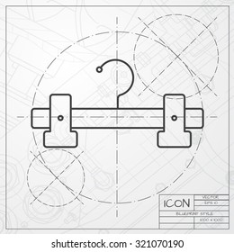 Vector classic blueprint of tailor hanger icon on engineer and architect background 