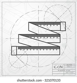 Vector classic blueprint of tailor ruler icon on engineer and architect background 