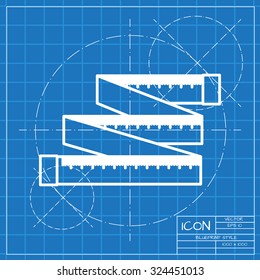 Vector classic blueprint of tailor ruler icon on engineer and architect background 