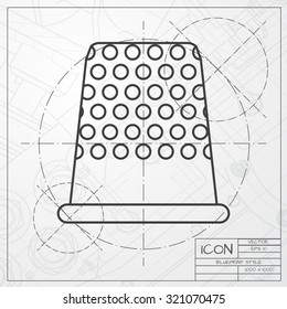 Vector classic blueprint of tailor thimble for finger icon on engineer and architect background 