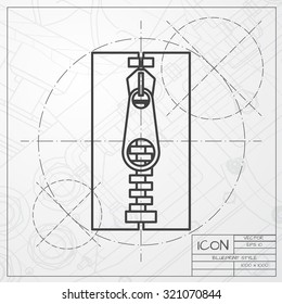Vector classic blueprint of tailor zipper icon on engineer and architect background 