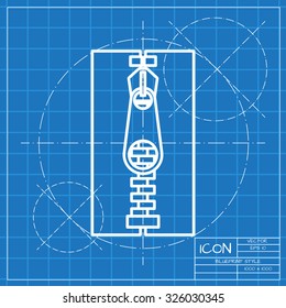 Vector classic blueprint of tailor zipper icon on engineer and architect background 